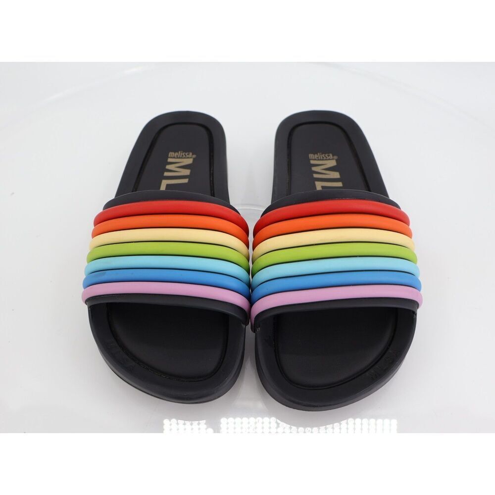 Melissa Women's Beach Sandal Size 7 Scented Slide Black Rainbow Rubber Shoe - Picture 3 of 10